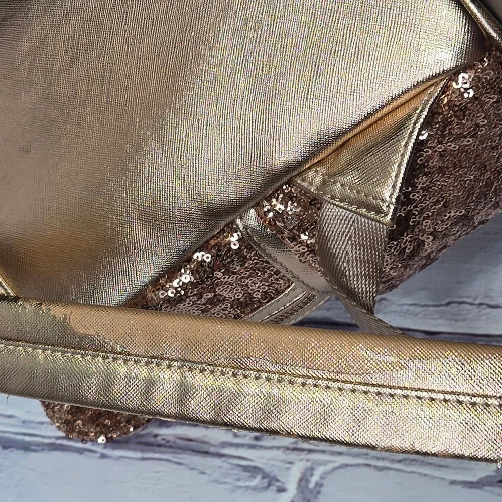 Loungefly Disney Parks Rose Gold Sequin Minnie Mouse Backpack Bow Ears Purse‎
